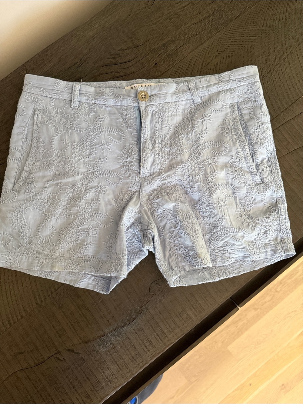 Parke & Ronen Light Blue Embroidered Shorts